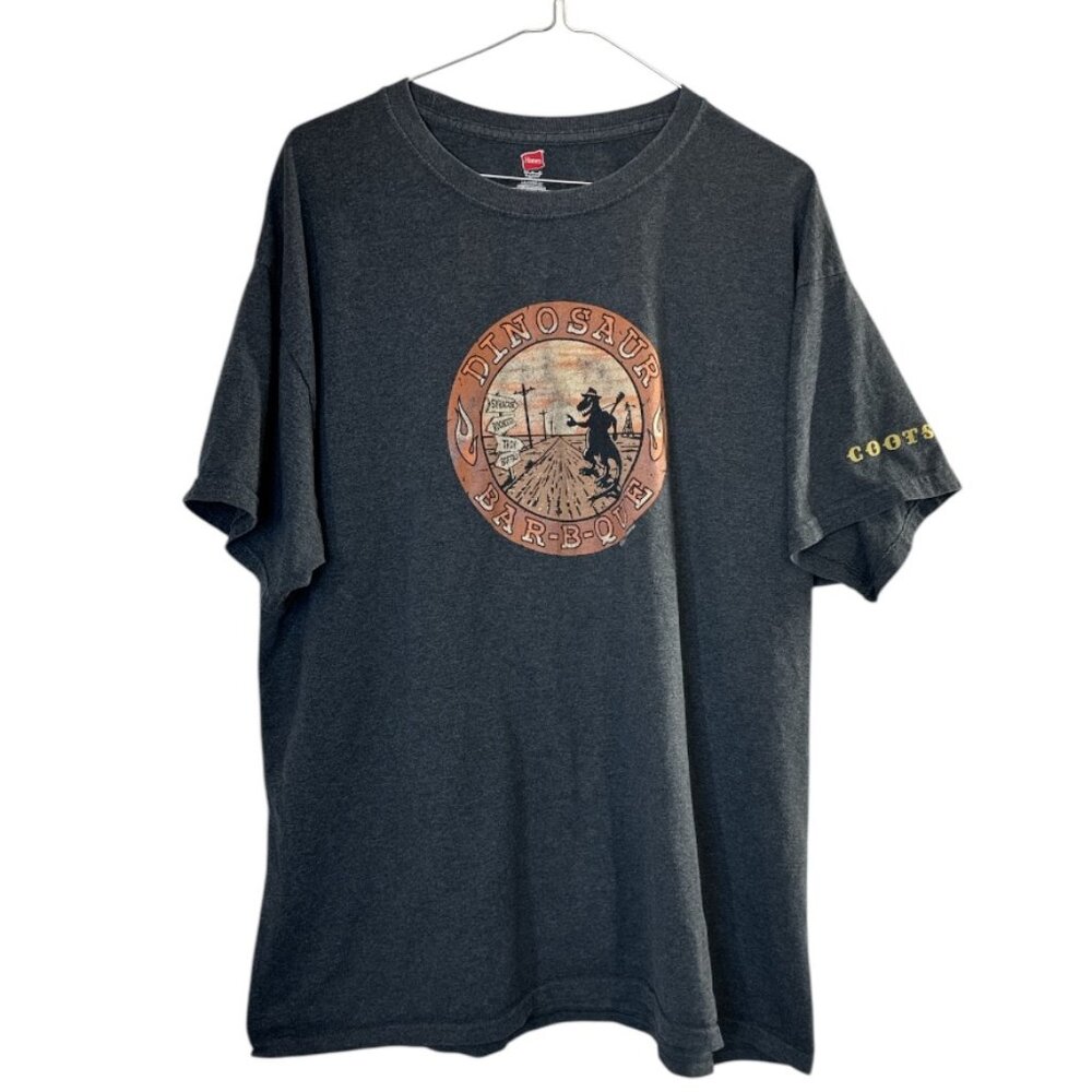 Dinosaur Bar-B-Que Graphic T-Shirt Always Good Smoke COOTS Hanes XL BBQ Theme